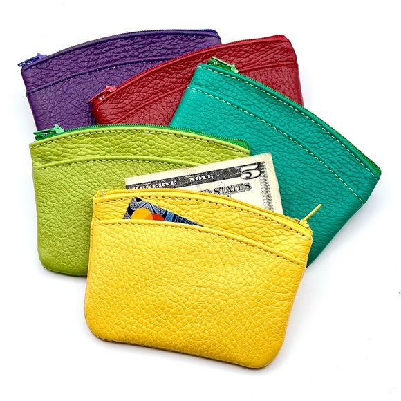 NWOT BRIGHTLY COLORED LEATHER COIN PURSE/MONEY/CARD HOLDER, HANDMADE IN MEXICO - Picture 8 of 11